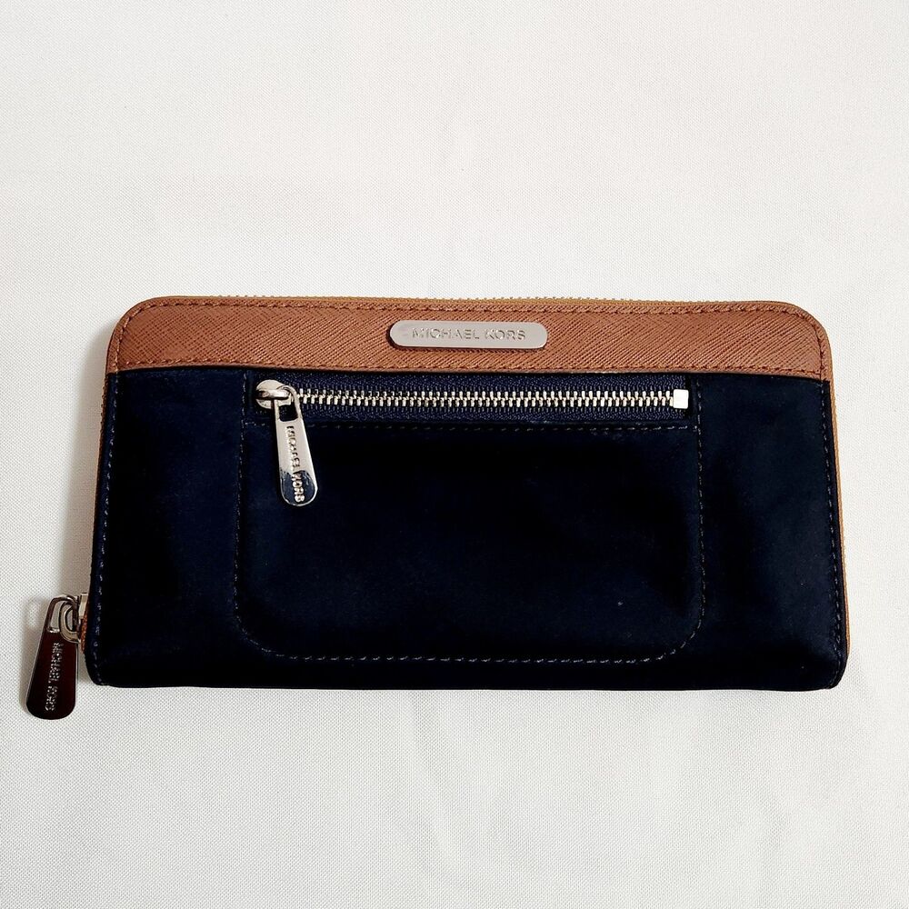 Michael Kors Wallet Navy Blue Leather Colgate Continental Full Zip Long Billfold
